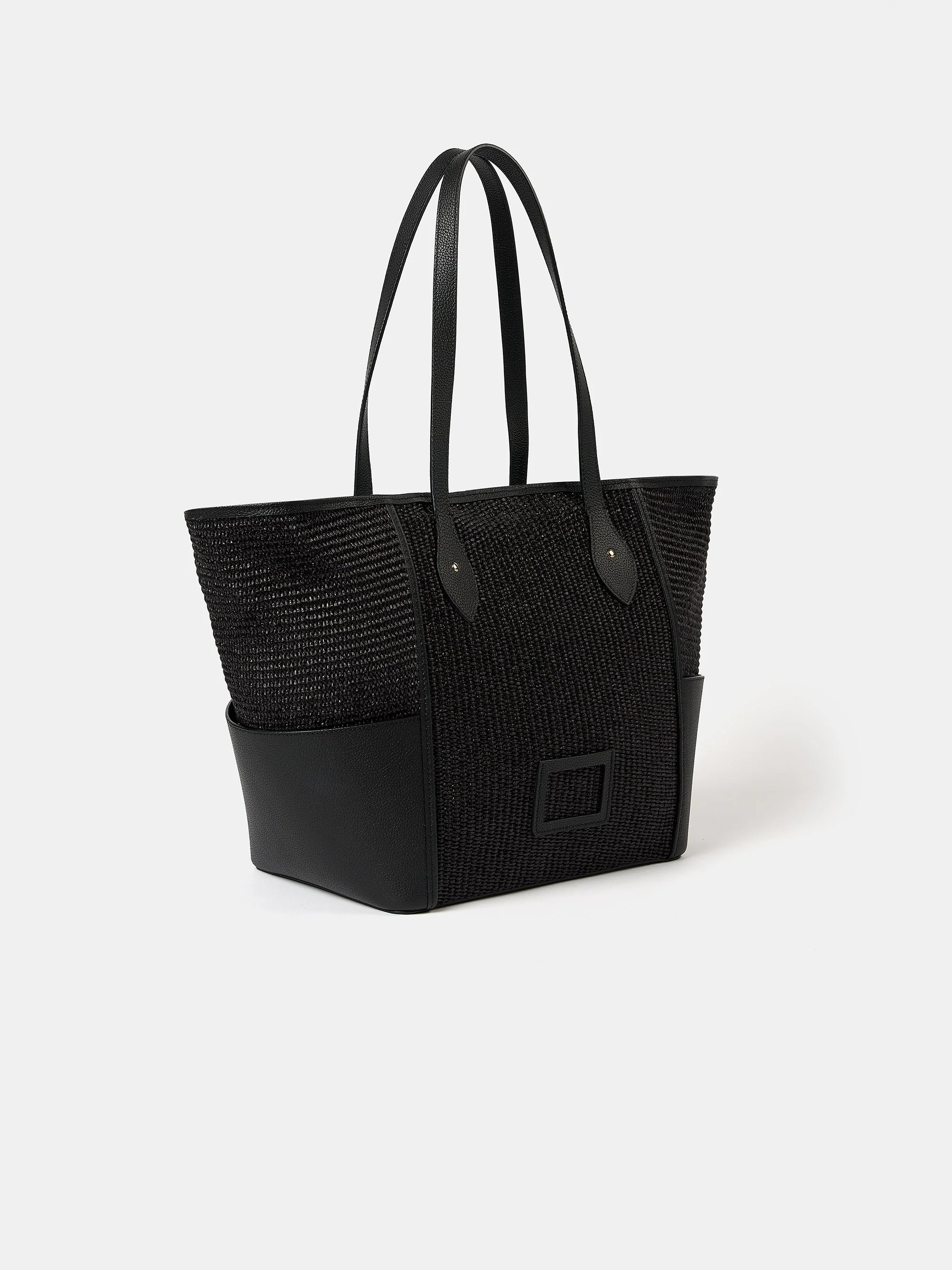The Raffia Tote - Black Raffia & Madras Grain Leather - Image 5