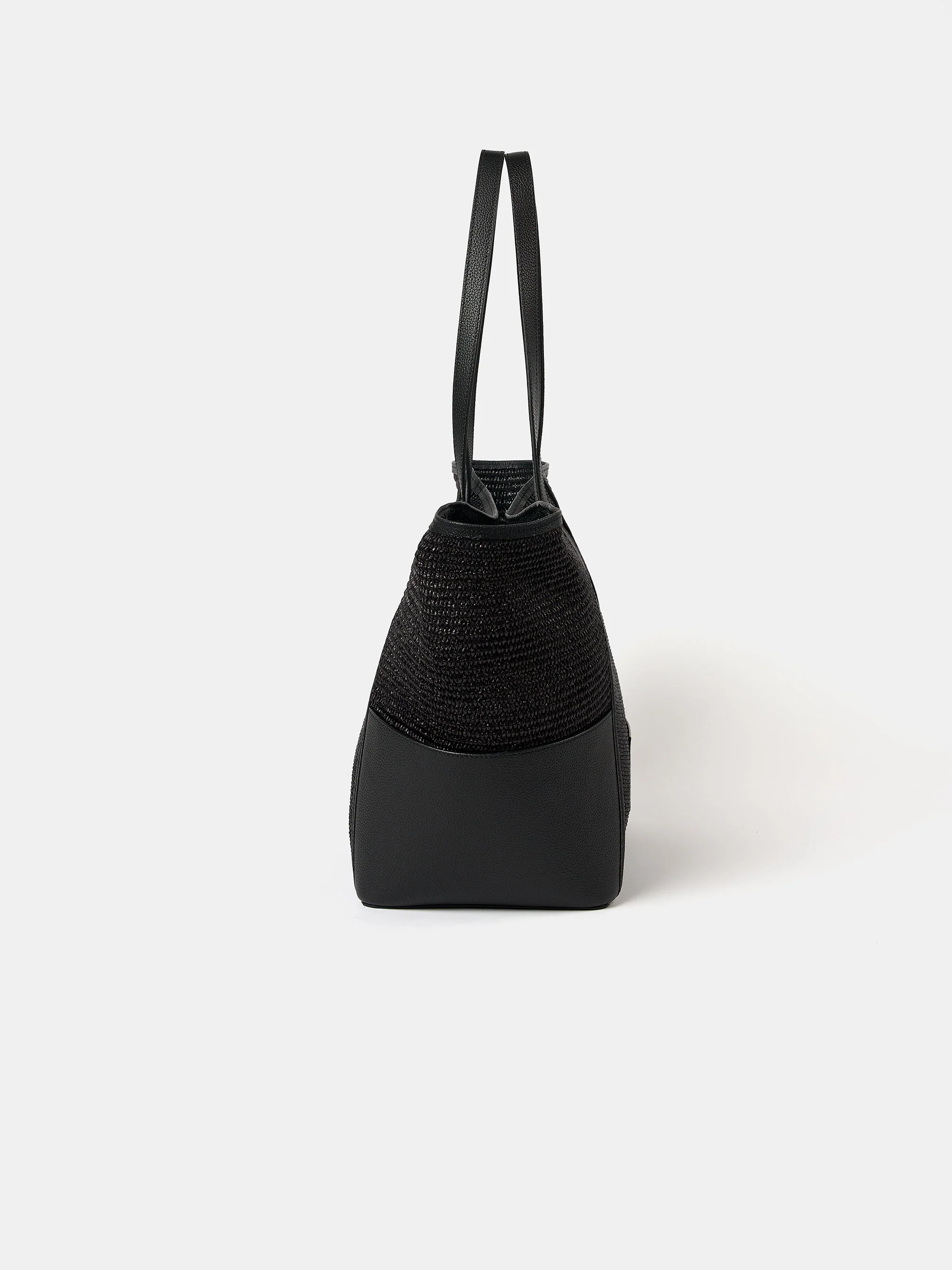 The Raffia Tote - Black Raffia & Madras Grain Leather - Image 7