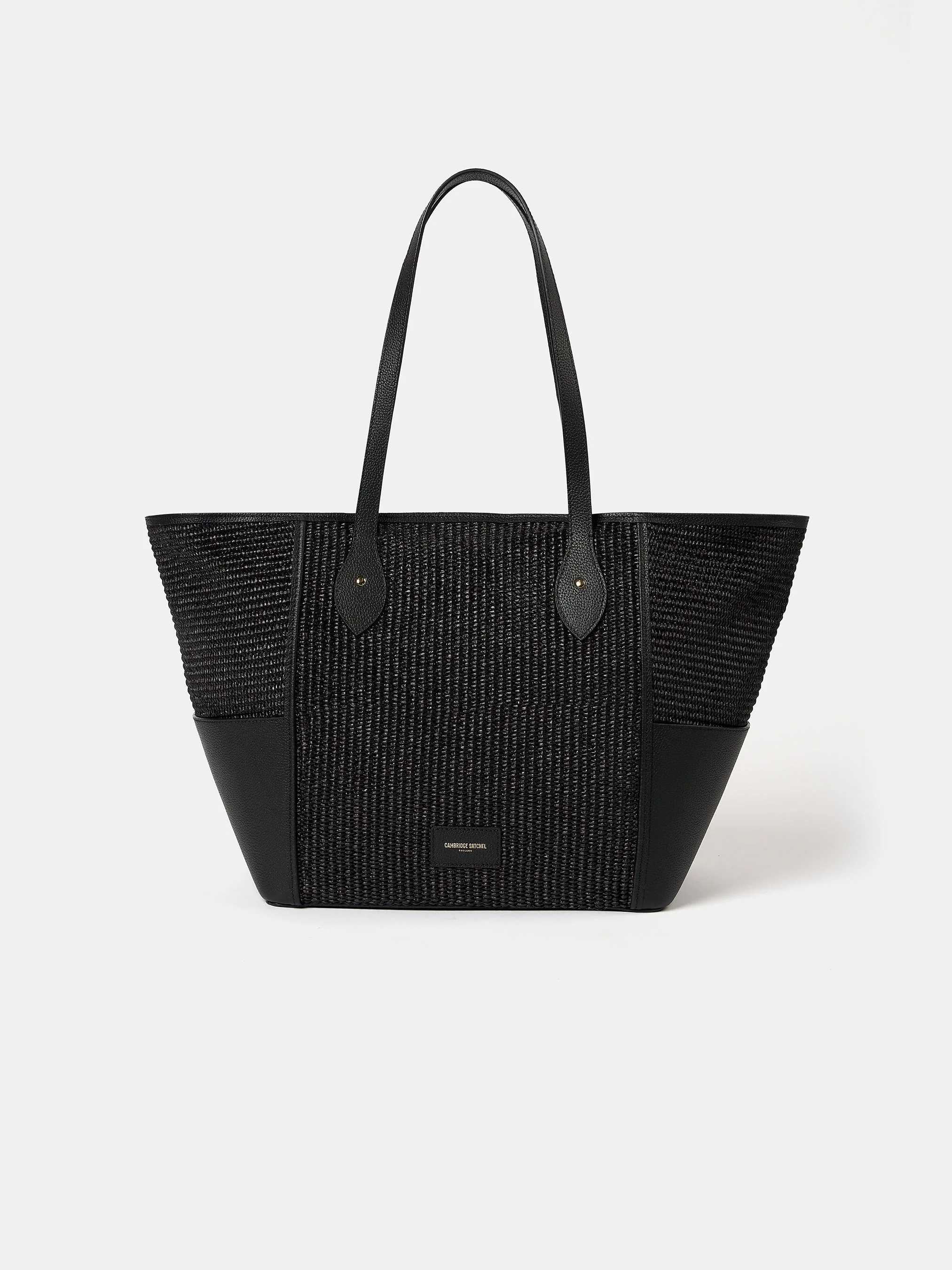 The Raffia Tote - Black Raffia & Madras Grain Leather - Image 8
