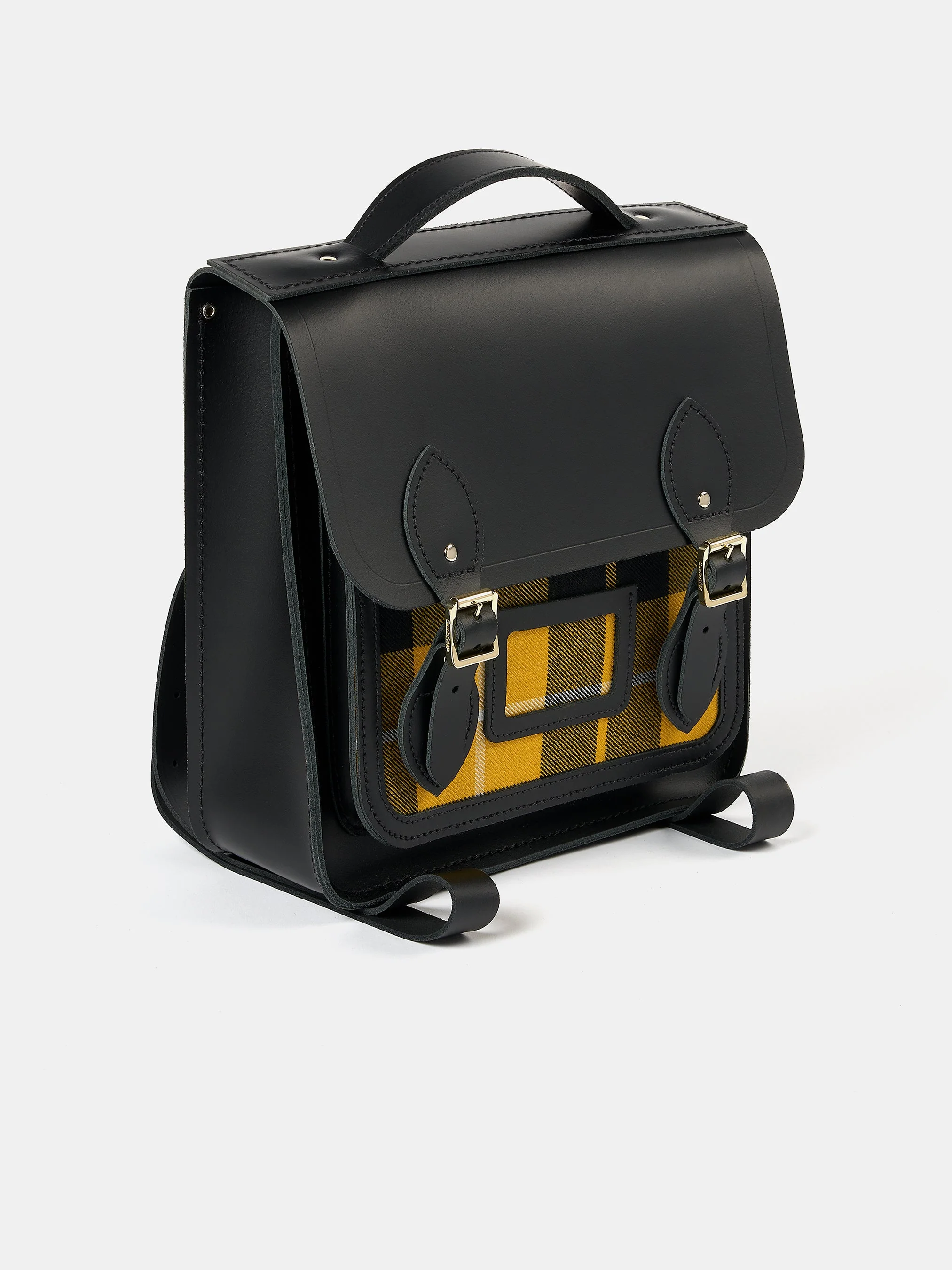 The Small Portrait Backpack - Black with Yellow Tartan - Image 4